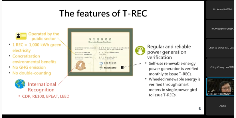 標準檢驗局黃志文組長介紹台灣再生能源憑證制度